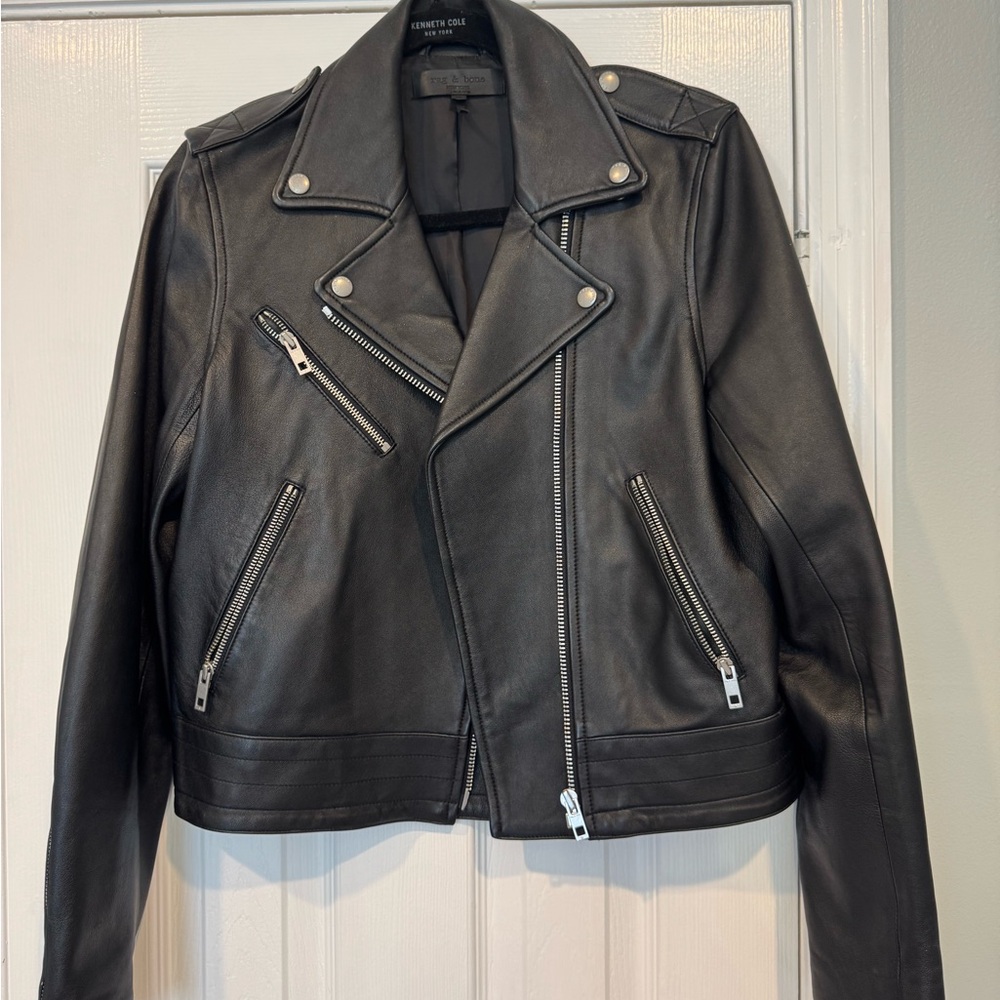 Rag & Bone Black Leather Moto Jacket - 100% leather